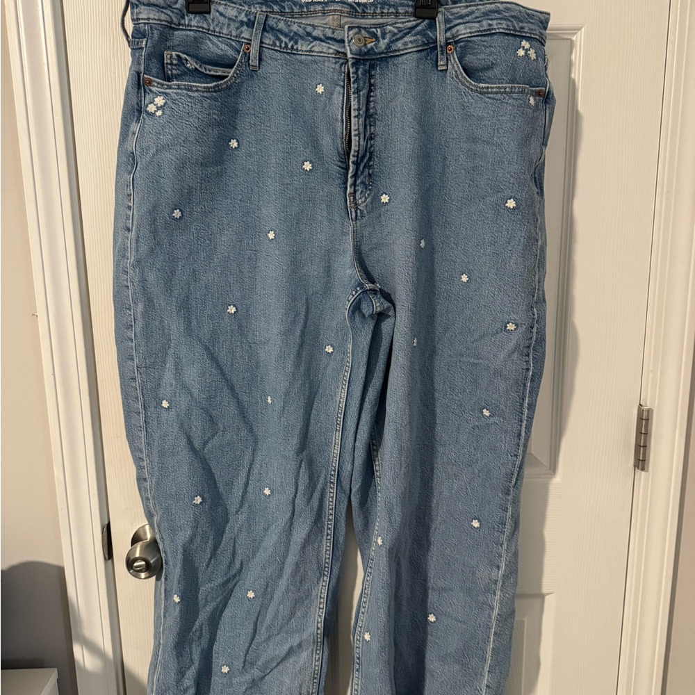 Old Navy Denim Jeans with White Floral Embroidery